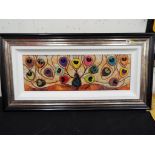 An original art glass painting by Kerry Darlington decorated in the Peacock pattern,
