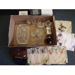 A good mixed lot to include a quantity of glassware including, 2 glass candlesticks, glass dishes,