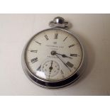 A gentleman's white metal cased stem wind pocket watch, the white dial marked Ingersoll Triumph,