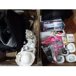 A large mixed lot to include plated flatware, ceramic tableware , a pair of roller skates,