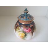 Royal Worcester (Hadleys) - a covered pot, hand painted with images of roses,