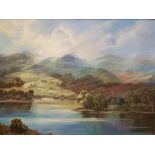 An oil canvas depicting a landscape scene by Prudence Turner, gilt framed.