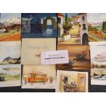 A collection to include in excess of thirty pictures predominantly watercolours on card or paper by