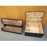A wooden vintage toolbox and a wooden painted crate (2)