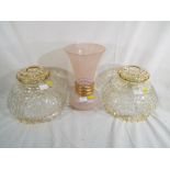 Two good quality glass lamp shades and an Art glass vase (3)