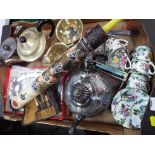A good mixed lot to include a quantity of plated ware, cups and saucers, an Asian umbrella,