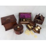 A large quantity of wooden boxes to include an oak tea caddy and a walnut cigarette box,