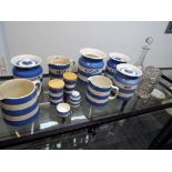 T G Green & Co - eleven pieces of blue and white hooped ceramic kitchenware and tableware -