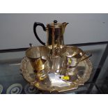 A silver plated art deco coffee set with salver, cream jug, sucriere,