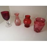 Cranberry Glass - a small vase,
