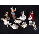 Six figurines by Nao of ballerinas, a flamenco dancer figurine by Barcino,