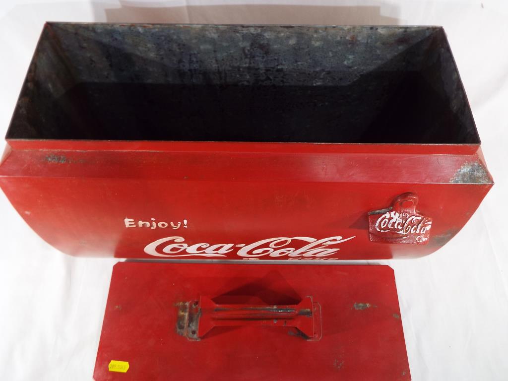 A metal cool box advertising Coca Cola, approximate height 38 cm x 44 cm x 24 cm. - Image 2 of 3