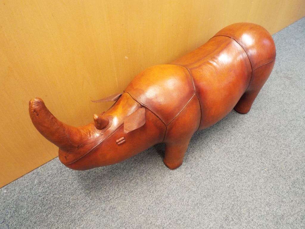 A good quality leather footstool in the form of a rhino, 48 cm x 89 cm. - Image 2 of 2