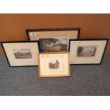 Four antique book plates of Cambridge mounted and framed under glass of varying sizes (4).