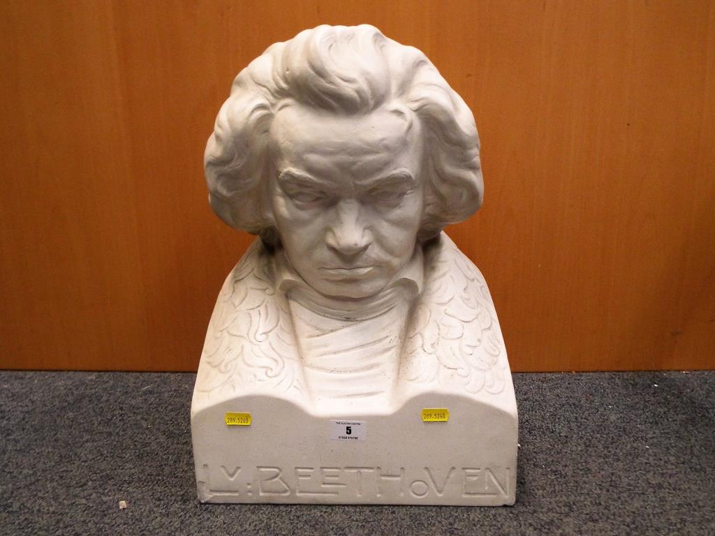 A plaster bust of Beethoven,