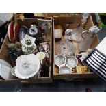 Two boxes containing a good mixed lot to include ceramics, good quality glass decanters,