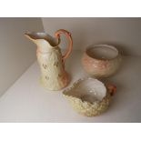 Royal Worcester - a blush ivory trio comprising a cream jug,