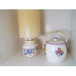 Poole Pottery - a lidded biscuit barrel with swing handle and a table lamp [2] - Est £20 - £40