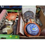 Two boxes containing a mixed lot of good quality glassware and ceramics to include collector plates,