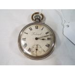 A gentleman's white metal cased stem wind pocket watch,