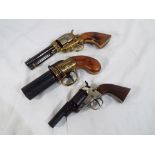 Three replica pistols to include a colt single action percussion pocket pistol also a single action