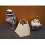 A ceramic table lamp by the Table of the Celestial Legends and a large lidded vase by Panda (3)