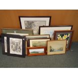 A quantity of eleven prints and pictures of varying sizes predominantly framed.