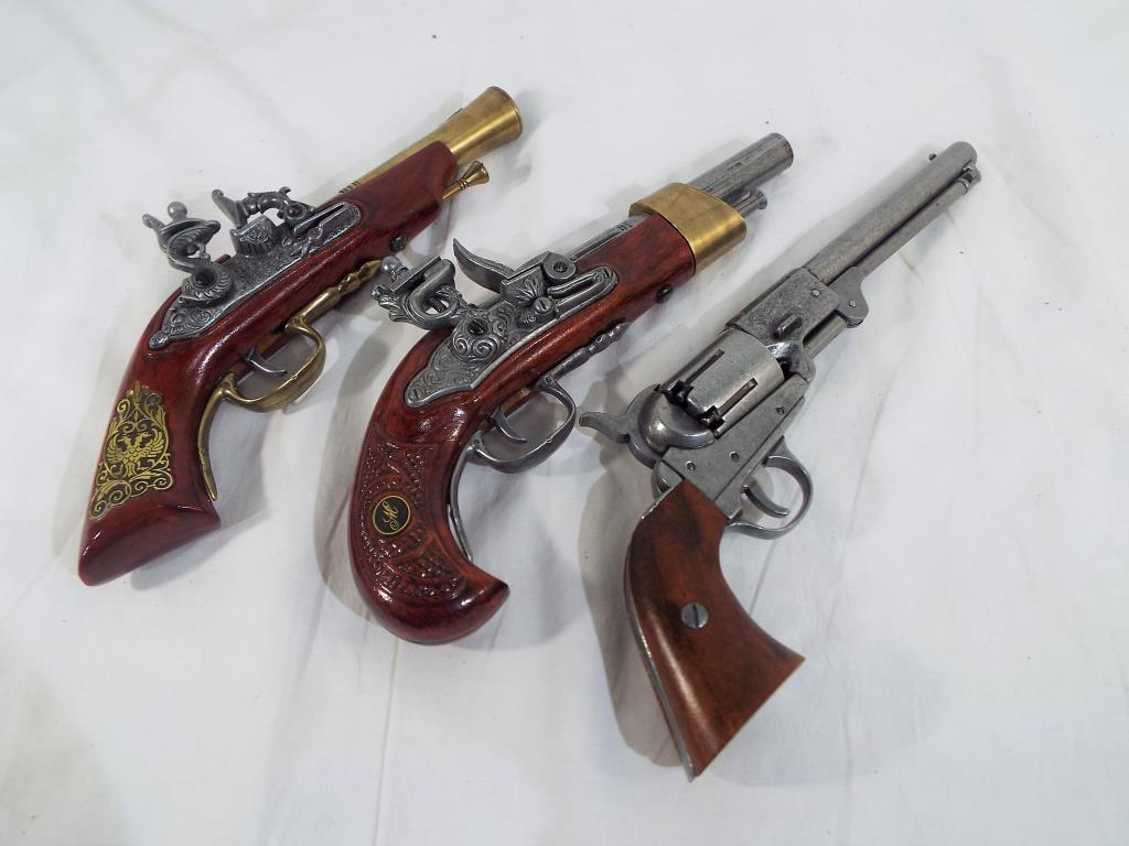 Three replica pistols to include two Spanish flintlocks and a Colt army percussion pistol - Image 2 of 2