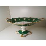 Royal Crown Derby - a Tazza decorated in a floral design on a green and ivorine ground with gilded