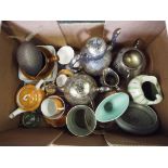 A good mixed lot to include a silver plated tea service, a quantity of ceramics including, plates,