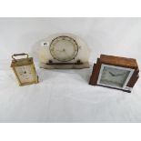 Three clocks to include a carriage clock marked Rapport,