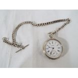 A Sterling Silver cased pocket watch by Waltham with enamel dial having Roman numerals,