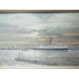 George Dickinson (20th century) - an oil on board depicting shipping in the Mersey,