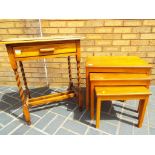 An oak single drawer occasional table with barley twist legs and a nest of 3 tables