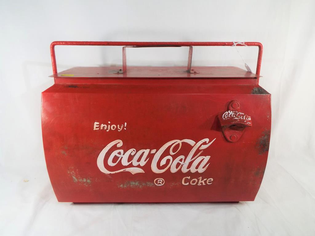 A metal cool box advertising Coca Cola, approximate height 38 cm x 44 cm x 24 cm. - Image 3 of 3