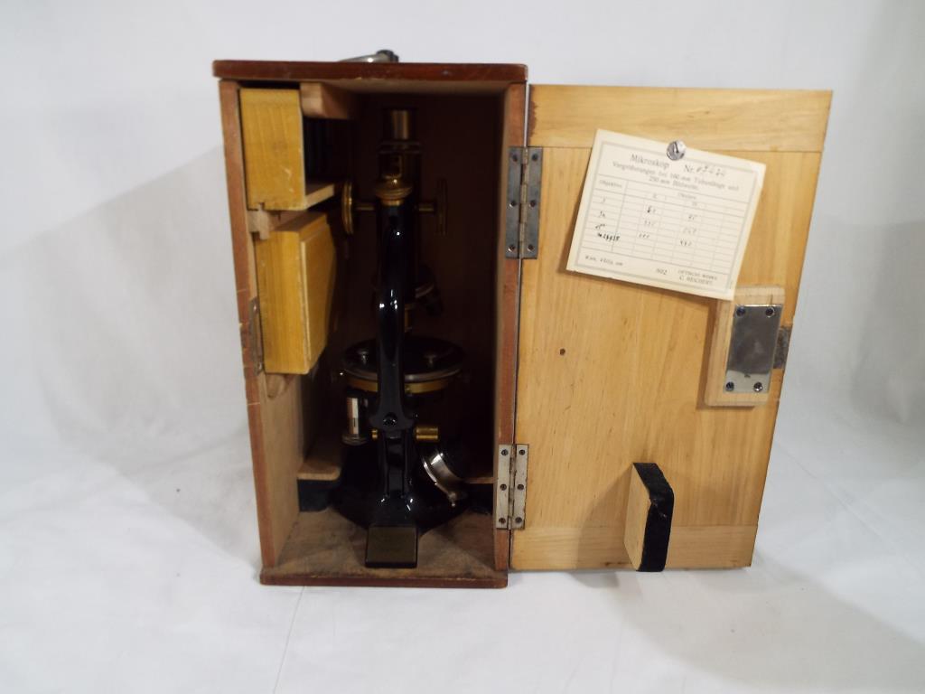 A C. Reichert Wien boxed tripod microscope marked No. 67424. - Image 2 of 2