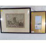Two pictures mounted and framed under glass,