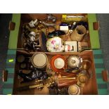 A good mixed lot to include a quantity of brassware, plated ware, a set of scales by Johnsons,