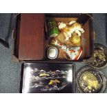 A good mixed lot to include a small wooden cabinet, a tray with oriental decoration,