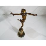 An Art Deco Josef Lorenzl bronze figure in stylised pose on a green onyx plinth,