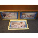 3 prints depicting nude ladies image size 25 cm x 50