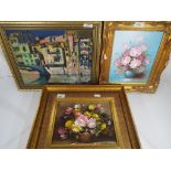 An oil on canvas depicting a still life by Holling, gilt framed, image size 19 cm x 23 cm,