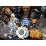 A good mixed lot of glassware and ceramics to include a Sylvac dog, fireside figurines,