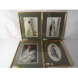 Four silk framed prints depicting Art Deco ladies