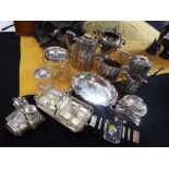 A collection of good quality plated ware to include Walker and Hall, tea set, cruet set,