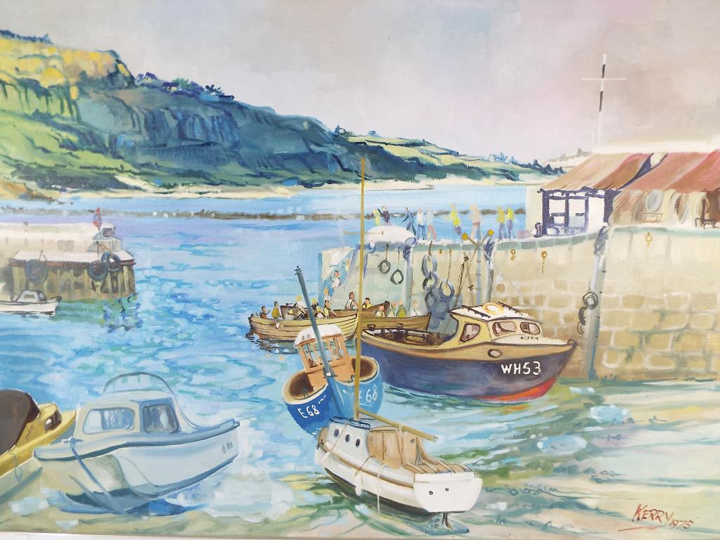 A framed oil on canvas of a harbour scene by Carrie Bolger, - Image 2 of 2