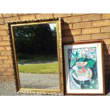 A good quality large gilt framed mirror also included in the lot is a print depicting a fish bowl,