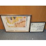 2 maps depicting Runcorn mounted and framed under glass.