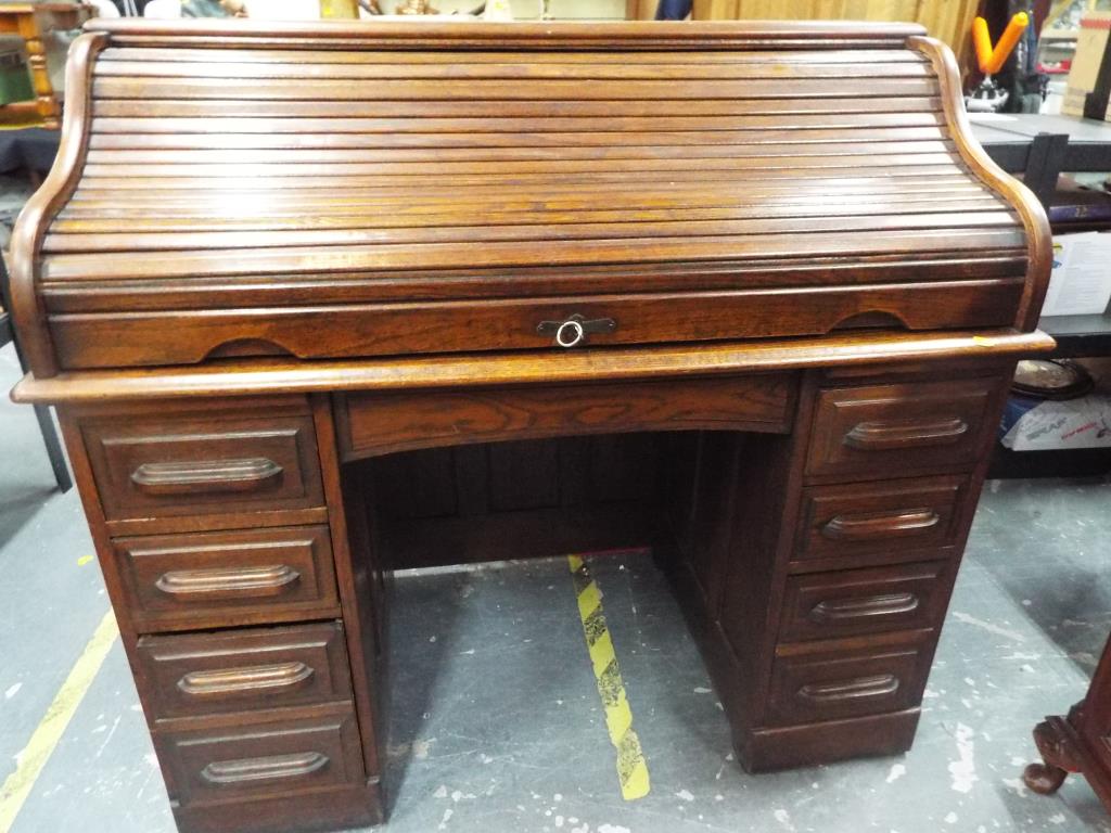 A good quality oak roll-top desk, - Image 2 of 2