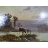 An oil on canvas depicting a man on horseback signed lower right A. O.